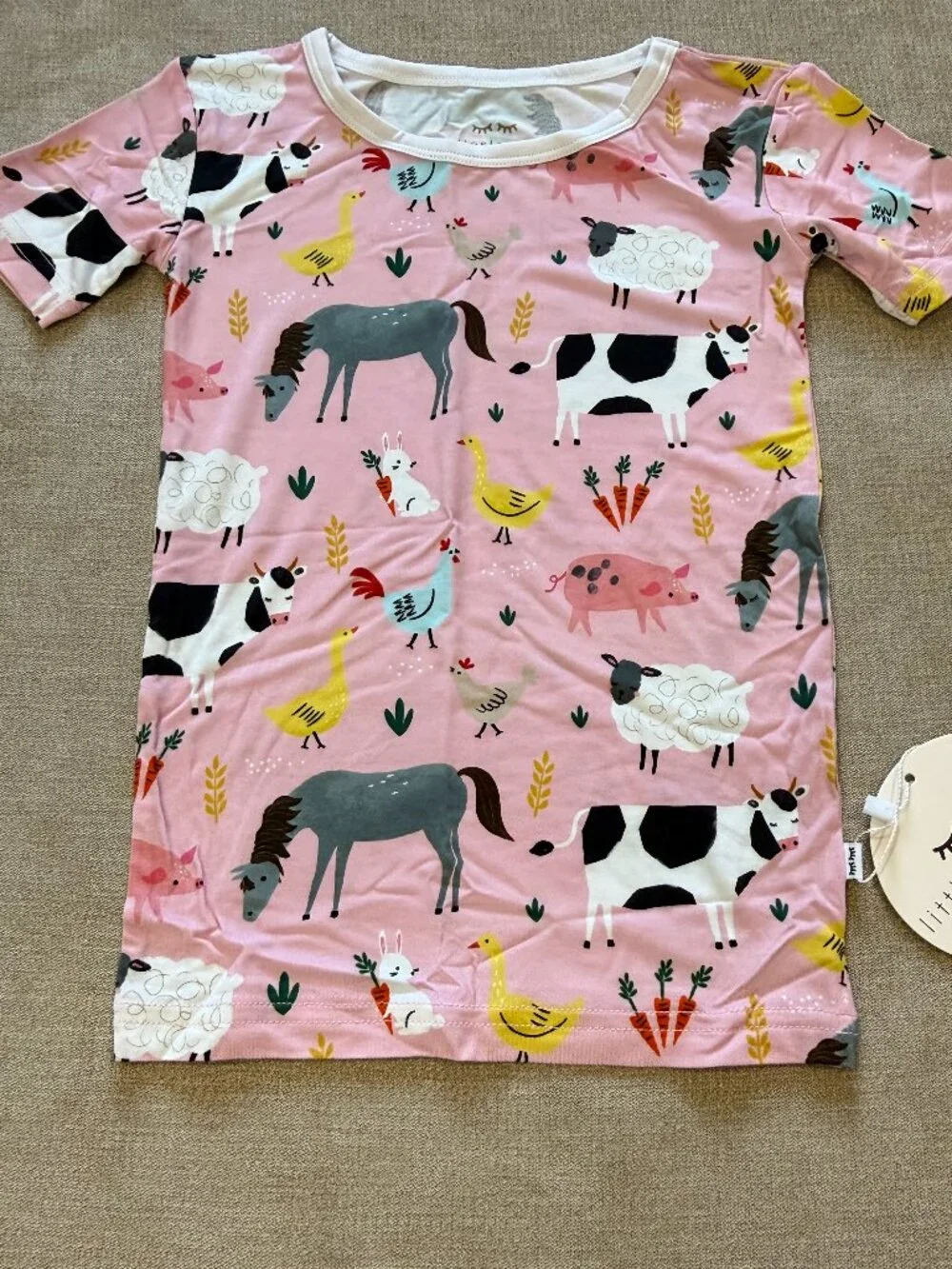 Little Sleepies Pink Farm Animals Two-Piece Short Sleeve & Pants Pajama Set 4T